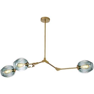 Imagem de Lustre E27 Nordic Glass Ball Chandelier Altura ajustável, Lustre preto fosco, E26 Metal Hand Blow Branches Pendant Light, Luminárias de globo de meados do século de 79"