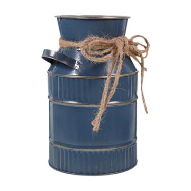 Imagem de predolo Vaso de flores de metal, jarra, vaso antigo, vintage, design boho, plantador, balde de flores, fazenda, arranjos florais para casamento, Azul-marinho