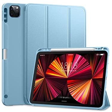 Imagem de DTTO Capa para iPad Pro de 11 polegadas, 4ª/3ª/2ª/1ª geração 2022/2021/2020/2018, capa traseira de TPU macio com suporte de três dobras e suporte de lápis embutido, também serve para iPad Air 5/4