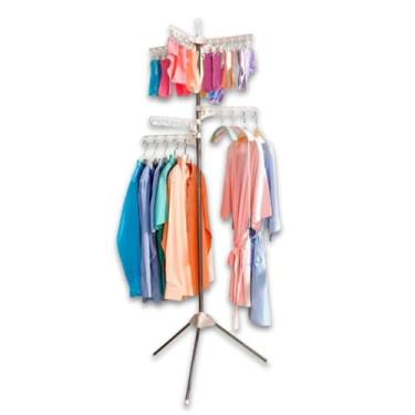 Imagem de Cabideiro Articulado Giratório 3 Braços com Prendedores 1,70m Portátil Dobrável para Roupas