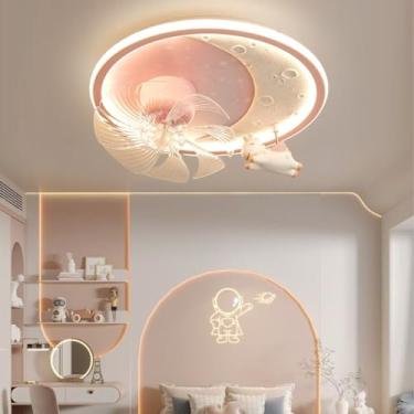 Imagem de ﻿Ventilador de teto com iluminação LED Luz de teto com ventilador Silencioso regulável com controle remoto Cor da luz/temporizador de brilho Ventilador Lâmpada de teto para sala de estar Qua