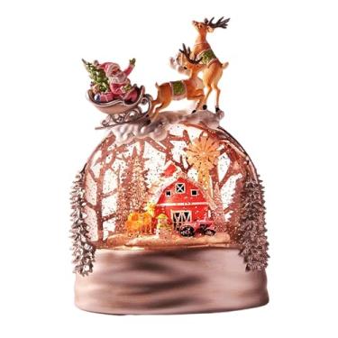 Imagem de Fenteer Globo de neve musical de Natal, estátua de alce do Papai Noel, decoração de Natal colecionável, caixa de música para prateleira, mesa de festival em