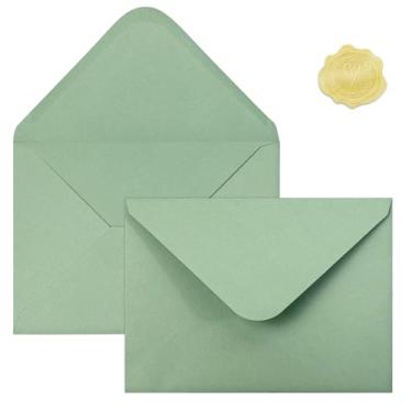 Imagem de Envelopes A7 verde sálvia com adesivos, envelopes 5 x 7 para cartões comemorativos, ótimo para convites, convites de casamento, aniversário, chá de bebê, formatura