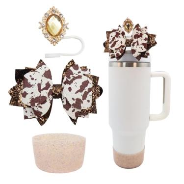 Imagem de Conjunto de 3 peças de acessórios para copo Stanley de 30 e 1,134 g com alça, decoração de canudo de laço fofo e topo de palha de 10 mm, bota de silicone com glitter, acessórios de copo fofos