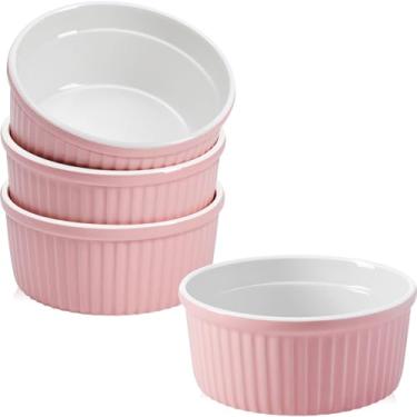 Imagem de NUTRIUPS Conjunto de 4 copos de pudim de porcelana para suflê de creme brulee, pequenos ramequins de cerâmica para assar, ramequins de cerâmica