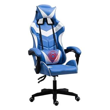 Imagem de Cadeira de escritório E-Sports Cadeira ergonômica estilo corrida com encosto alto cadeira de jogos mesa de escritório cadeira de computador cadeira de massagem multifuncional (cor: azul branco)