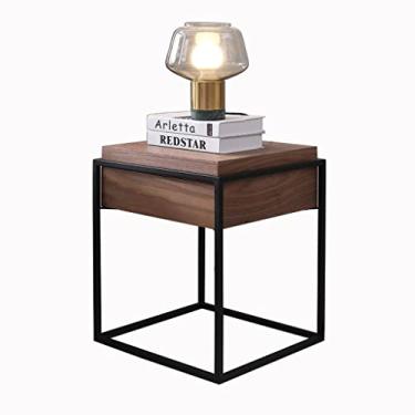 Imagem de Mesa lateral prática mesa de cabeceira, mesa de cabeceira industrial ao lado, mesa lateral com gaveta e prateleira de armazenamento, suporte noturno de madeira fácil de montar (cor: E) (E)