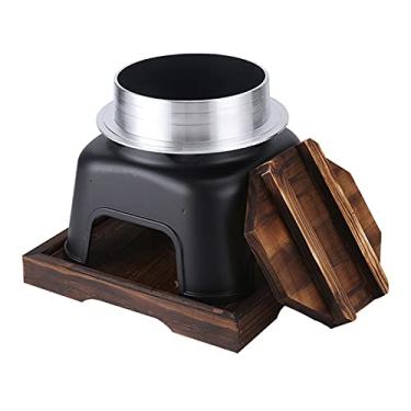 Imagem de P9IDEDFH Panela de acampamento de liga de alumínio – Panela a vapor de arroz para fogão ao ar livre com suporte de panela e tampa de madeira para caminhadas, piqueniques, G (G)