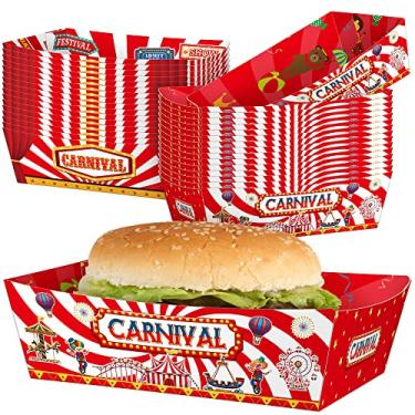 Imagem de Shojoy 36 peças de lembrancinhas de festa de carnaval, bandejas de papel para comida de carnaval, bandejas de papelão, bandejas de pipoca, bandejas de comida para barcos de comida, artigos de festa com tema de aniversário, 2 designs