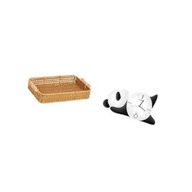 Imagem de Fenteer Cesta de Frutas Panda Trançada Tigela para Lanche Prato de Pão Moderno, Bonito E Resistente Relógio de Parede de Mesa Decoração Prática para Sala de E