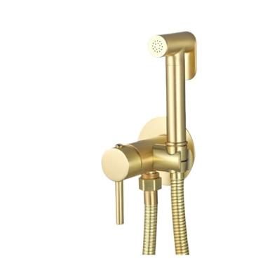Imagem de ifgswopq Torneira de bidê portátil para vaso sanitário pulverizador de bidê de latão torneira de bidê de chuveiro sanitário torneira de banheiro de água quente e fria (cor: A5085-1B) (A5085GN)