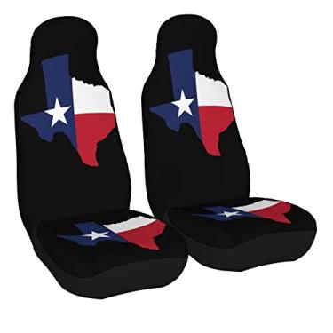 Imagem de Delerain Conjunto de 2 capas de assento de carro, bandeira do Texas, mapa universal, protetor de veículo para assentos de carro dianteiros, adequado para a maioria dos carros, carros, SUV, caminhões