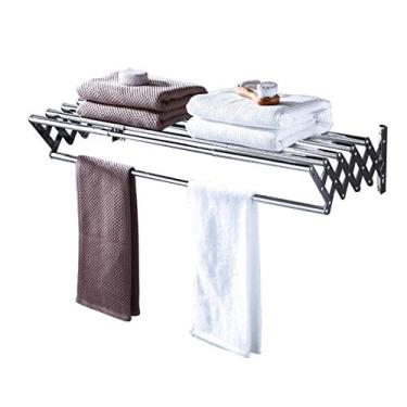Imagem de Prateleira de toalha de aço inoxidável suporte de toalha de parede suporte de toalha de banheiro suporte de armazenamento de hotel dobrável 6 varetas/48-77 cm (48 77 cm)