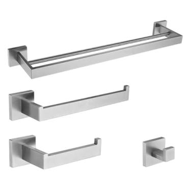 Imagem de Acessórios de banheiro de aço inoxidável toalheiro de níquel escovado, suporte de papel higiênico, gancho de barra de toalha, suporte de vaso sanitário, copo de dente (conjunto de 2 barras 50)