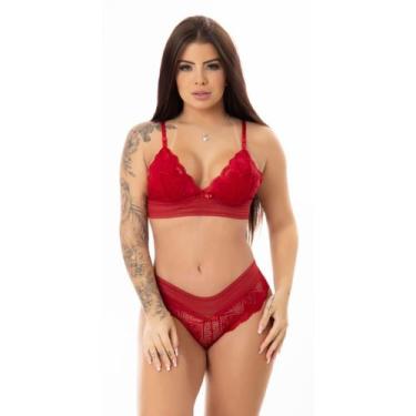 Imagem de Conjunto Lingerie Renda Transparente Sem Bojo Feminino Elegante Confor
