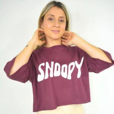 Imagem de Top Cropped Feminino Estampa Snoopy Diversas Cores Malha Algodão - loj