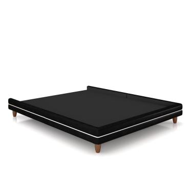 Imagem de Cama Avulsa para Colchão King Torres Pés em Madeira PU Preto G91 - Gran Belo