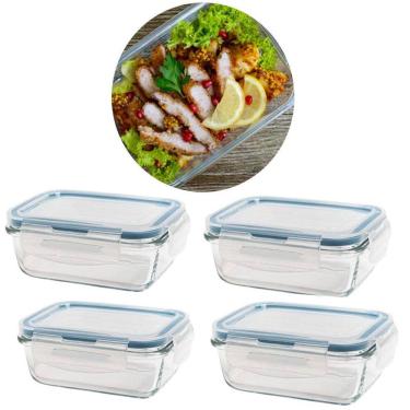 Imagem de Kit 4 Potes De Vidro Hermetico Retangular 1040 Ml