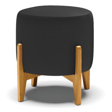 Imagem de Puff Stella Corino Preto Base Madeira Castanho - D'Rossi