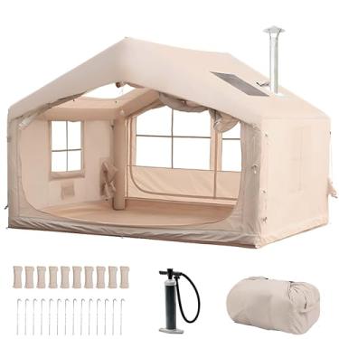 Imagem de Hikersky Barraca inflável para acampamento, fácil instalação com bomba manual, barraca de sopro portátil de 4 estações, em Oxford impermeável, uso ao ar livre para 4-6 e 6-8 pessoas