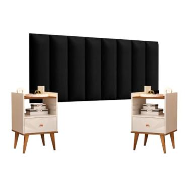 Imagem de Cabeceira Cama Casal Queen Kit Com Mesa de Cabeceira 8 Módulos (SUEDE PRETO)