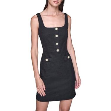 Imagem de KARL LAGERFELD Minivestido feminino sem mangas gola quadrada de tweed evasê, Ébano, 44