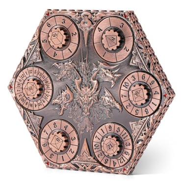 Imagem de Kabinka DND Dice Set, 7 in 1 Metal Spin-Dial Dice with Storage Bag, Portable Celtic Knot D&D Dice for D4/D6/D8/D10/D12/D20 Role Playing Board Games (Red Copper)