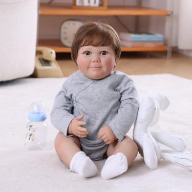 Imagem de Brastoy Bebê Reborn Menino Boneco Grandes Olhos Castanhos 60cm Corpo de Pano Original