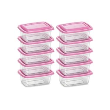 Imagem de kit 10 Potes Vasilhas 10 peças Marmitas fitness 1000 ML Organizadores de Alimentos (TAMPA ROSA)