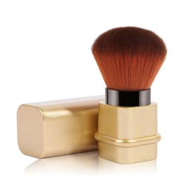 Imagem de Pincéis de maquiagem retráteis Kabuki, pincel de blush para rosto de viagem, portátil, pequeno pincel de cerdas macias em pó com capa para blush, polimento