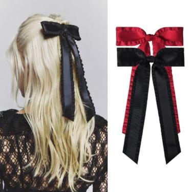 Imagem de 2 peças de prendedores de cabelo com fita de 12,7 cm para mulheres, grandes e sedosos, babados, cetim, alface, alface, laço e nó de cabelo, acessórios para presente