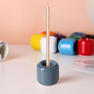 Imagem de Suporte de vela de cerâmica, copo circular de vela de Natal, enfeite de castiçal, 1 pacote, cinza