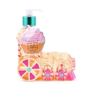 Imagem de Dispensador de sabão de comboio de gengibre – Sabonete para as mãos de férias de 500 ml – Decoração de cozinha e banheiro de Natal 3D – Garrafa de sabão festiva preenchida e recarregável – Design fofo