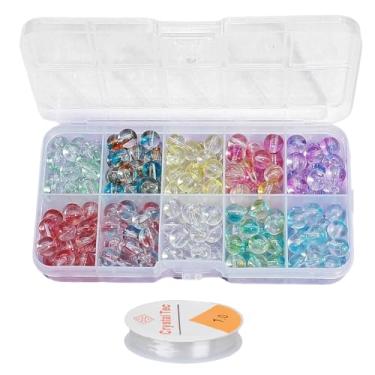 Imagem de 250 peças de contas de cristal de 8 mm para fazer joias, contas de vidro para fazer joias, kit de contas de vidro, kit de fabricação de pulseiras com contas de 0,8 cm e cordão elástico de 398 cm para