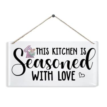 Imagem de Esta cozinha é temperada com sinal de amor, placa de porta de acrílico de cozinha, decoração de parede de cozinhas, decoração de placas de acrílico decorativas, decoração de amor para casa, decorações