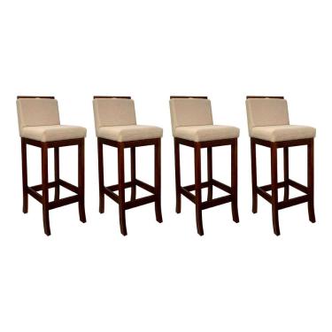 Imagem de Kit 4 Banquetas Alta para Cozinha Turim Madeira Castanho Linho Bege CCS