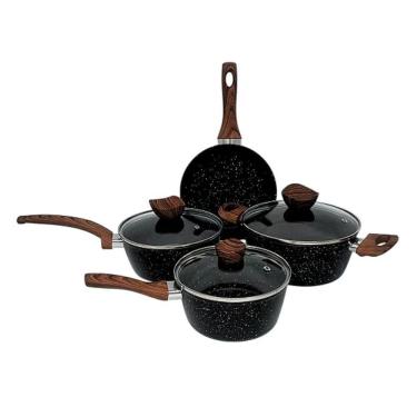 Imagem de Conjunto Panelas Antiaderente Com Tampa De Vidro 04 Peças - Preto