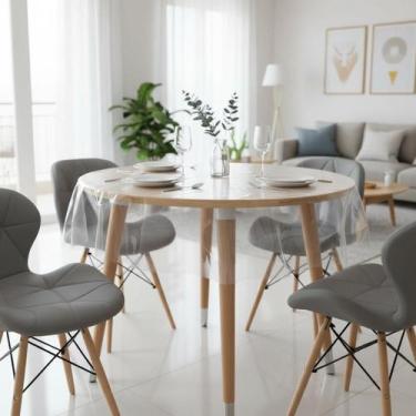 Imagem de Toalha De Mesa Redonda Plástico Transparente 1,50m Diâmetro Sala Janta
