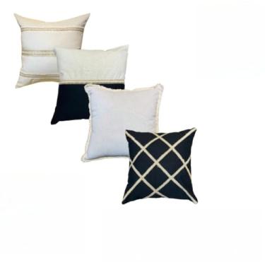 Imagem de Kit 4 Capas de Almofada 42x42cm com Zíper Invisível – Linho e Renda Decorativas para Sofá e Cama(Cinza Chumbo)