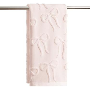 Imagem de Artoid Mode 1 peça toalha de mão rosa 3D laço jacquard para banheiro, 100% algodão macio absorvente toalha de decoração de banheiro, 14,7 x 29,5 polegadas
