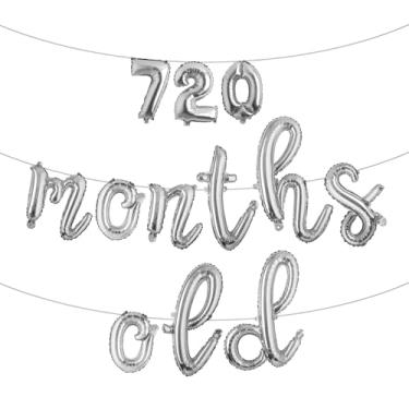 Imagem de Banner de balão multicolorido com glitter de 720 meses - Decorações engraçadas de 60 anos e festas de aniversário (prata com 720 meses)