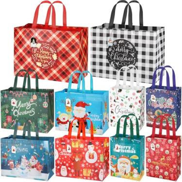 Imagem de BorKinHa 8 pacotes de sacos de presente de Natal com alças grandes não tecido (colorido-005-10 peças)