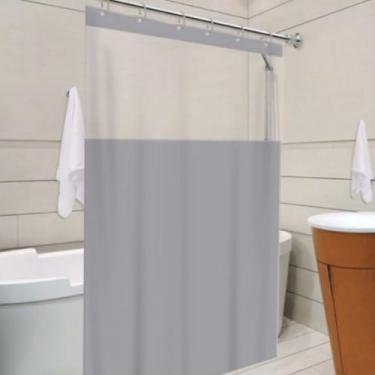 Imagem de Cortina de Box Banheiro Lisa, Impermeável, Antimofo, em Pvc e Com Visor transparente - Modelo Luxo (CINZA)