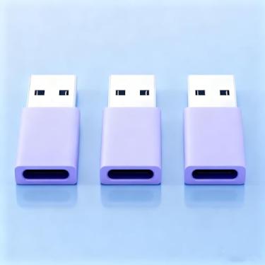 Imagem de Adaptador USB para USB C (pacote com 3) Conversor de cabo carregador tipo C para USB A para MacBook Pro, Samsung Galaxy, smartphones, laptop, carro e mais, roxo