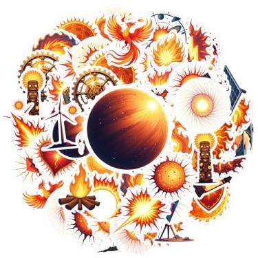 Imagem de 50 peças de adesivos faça-você-mesmo fogo, sol, galáxia, energia, luz, papelaria, adesivos, adesivos de grafite em chamas para telefone faça-você-mesmo, guitarra, notebook, mala, copo, laptop