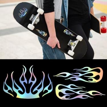 Imagem de TOMALL Kit de decalque de vinil listrado de chamas de 3 peças para carros, veículos, motocicletas, corrida, esportes, fogo, gráficos, adesivos universais à prova d'água para carrinhos de golfe, skate
