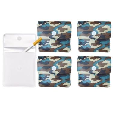 Imagem de Bolsa de cinzeiro de bolso com 5 unidades - Bolsa de PVC à prova de fogo, cinzeiro de viagem sem odor -, portátil e compacto - Recipiente descartável para viagens (camuflagem do deserto)