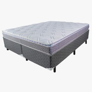 Imagem de Cama Box Queen Size Luckspuma Valência Comfort com Molas Ensacadas e Pillow Top 64x158x198cm - Cinza Rústico/Branco