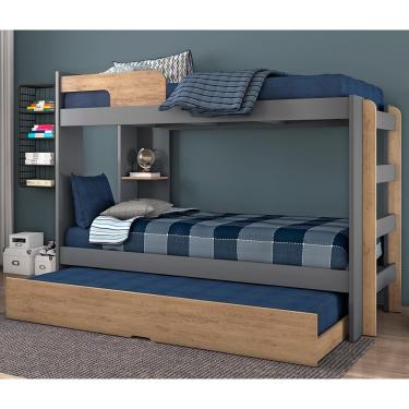 Imagem de Beliche Conquista Lucca com Escada, Prateleira e Cama Auxiliar Premium II