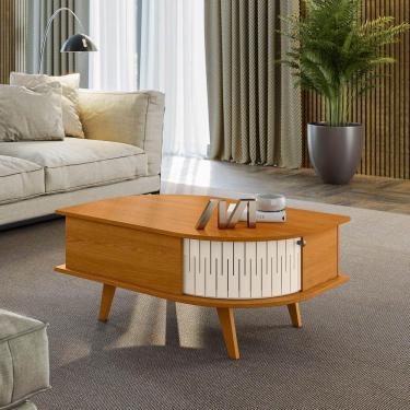 Imagem de Mesa De Centro Para Sala Com 2 Portas Narvelli M20 - D'rossi Cinamomo E Off White